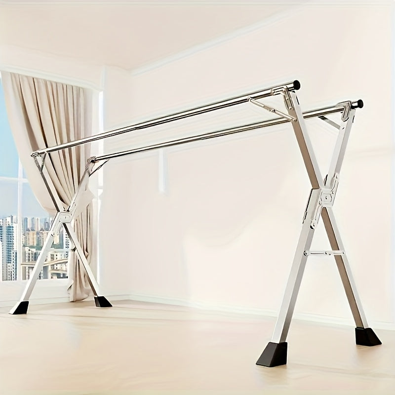 Perchero Plegable de Metal con Barra Doble Ajustable y 20 Ganchos Antiviento, Apto para Uso Interior y Exterior; Solución de Almacenamiento Ahorrador de Espacio para Ropa, Edredones y Ropa de Cama