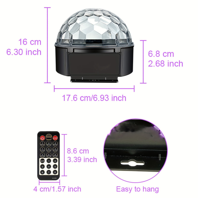 Esfera de discoteca LED de 9 colores con control remoto – Luces para fiestas activadas por sonido, ideal para hogar, fiestas de baile, cumpleaños y clubes, diseño en plástico transparente, enchufe americano, incluye control remoto y manual de usuario, ac