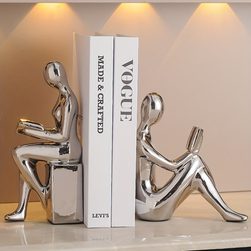 Elegantes sujetalibros abstractos en tono dorado minimalista: Ideal para decorar la oficina en casa o la sala de estar