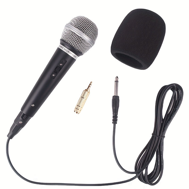 Black Wired Professional Dynamic Microphone, Handheld Dynamic Mic for Portable Speakers, Compatible with 6.35Mm/0.64cm Plug, Includes 3.5Mm/0.35cm Adapter, Suitable for Electronic Keyboards, Home KTV Sound Systems, Musical Instruments, Amplifiers, Mixing