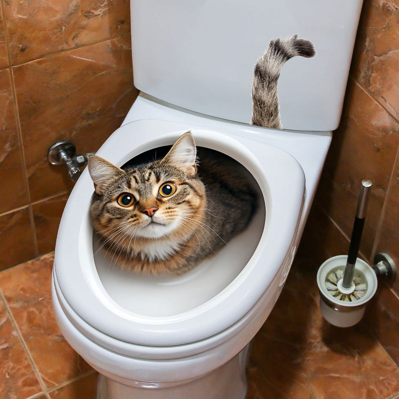 Gato divertido en el inodoro, adhesivo autoadhesivo para baño, diseño de animal rectangular, decoración de baño para el hogar, uso único.