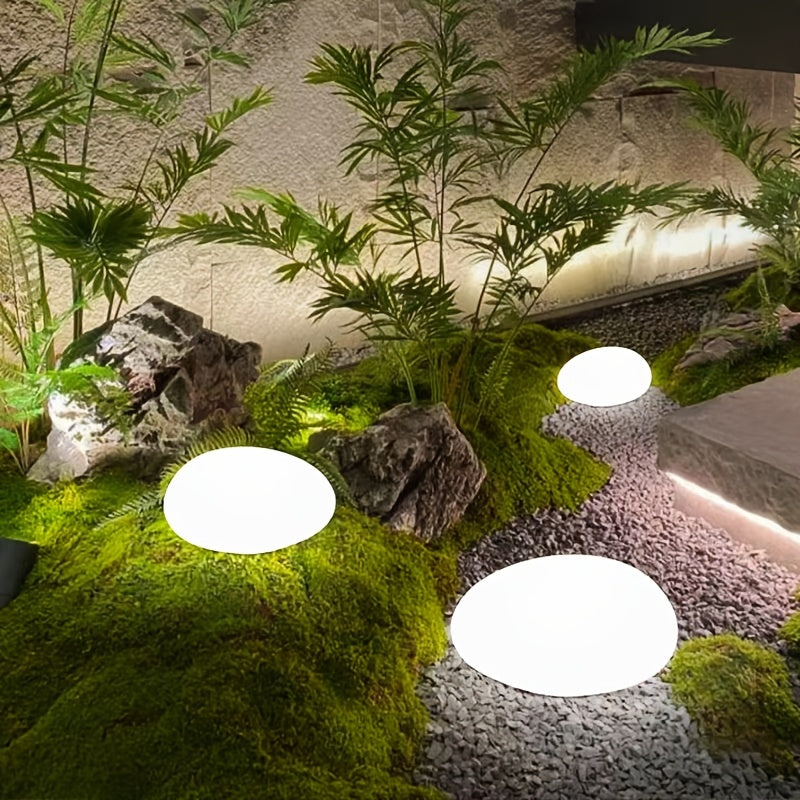 Luz de césped de piedra artificial solar - Iluminación de jardín al aire libre con energía solar, brillo amarillo cálido, montaje semienterrado para caminos, caravanas y decoración de jardín, luces de jardín solares, iluminación de caminos, efecto de pie