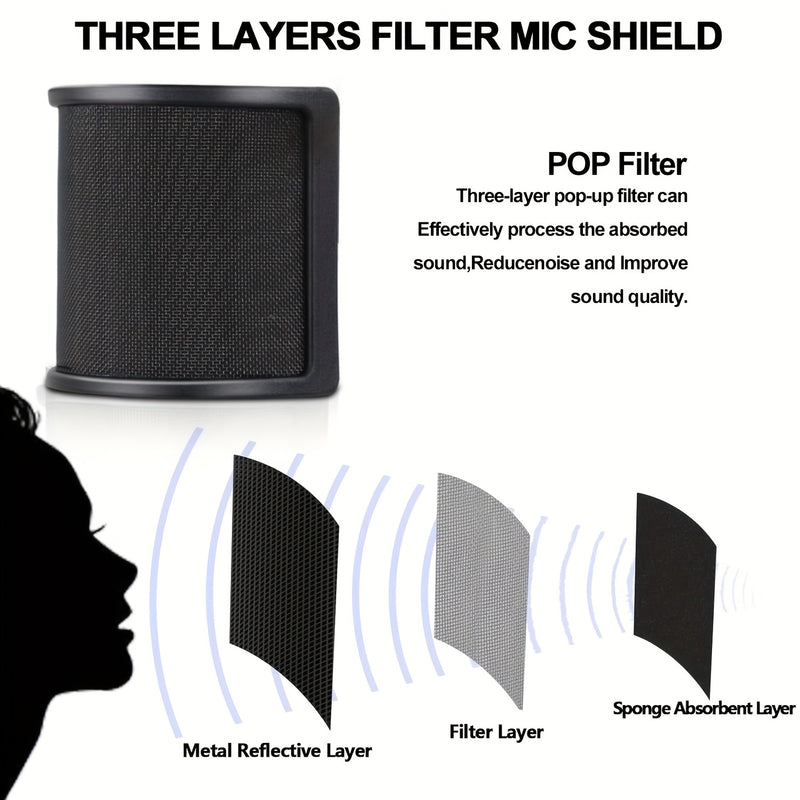 1pc Pantalla Antiviento en Forma de U con Capas de Esponja y Gasa - Accesorio para Grabación Vocal, Filtro Pop & Aislamiento de Ruido, Calidad de Sonido Clara, Diseño Duradero, Micrófono para Grabación, Filtro en Forma de U, Accesorio de Aislamiento de R