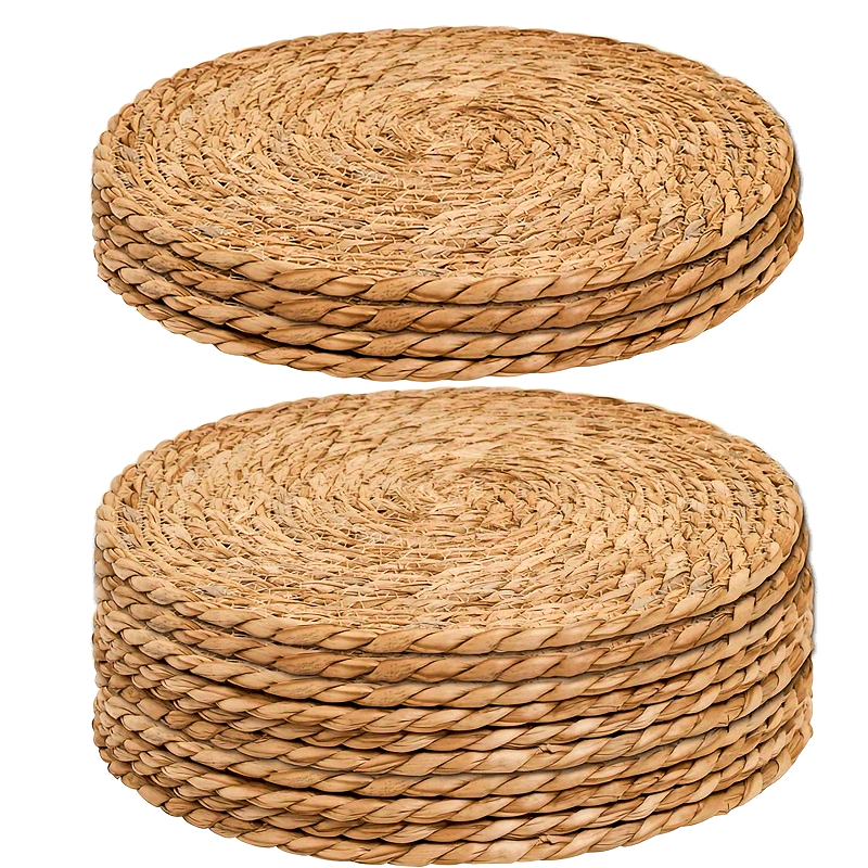 Juego de 6 Manteles Individuales Definidos, Manteles Redondos de Ratán, Manteles Naturales Hechos a Mano, Tapetes Tejidos Estilo Granja para Mesa de Comedor, Manteles Rústicos Trenzados de Mimbre para Hogar y Bodas