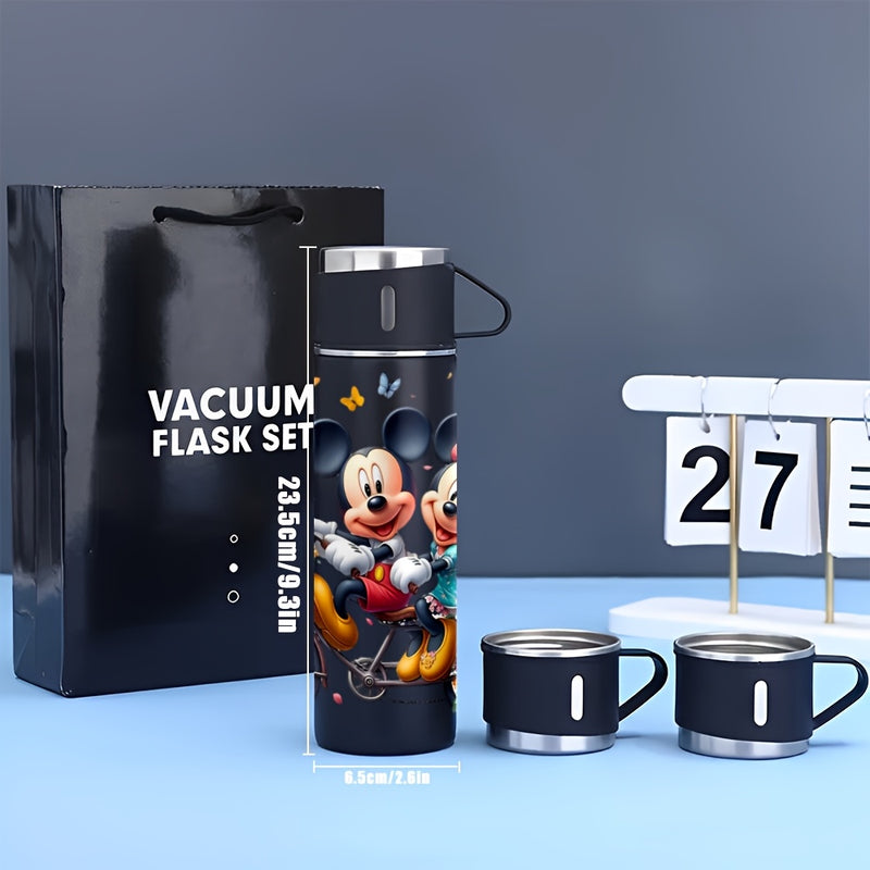 Juego de Taza Portátil Elegante de Acero Inoxidable con Una y Tres Tapas para Bebidas Calientes y Frías de 17oz de Disney Mickey Mouse y Minnie Mouse, Ideal para Negocios y Escuela, Regalo para Eventos Comerciales Disponible en Exceso LHB03191