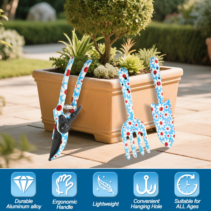Juego de herramientas de jardín, juego de herramientas de jardín de alta resistencia, regalos de jardinería para mujeres, cultivador de rastrillo de mano con podadoras y rastrillador