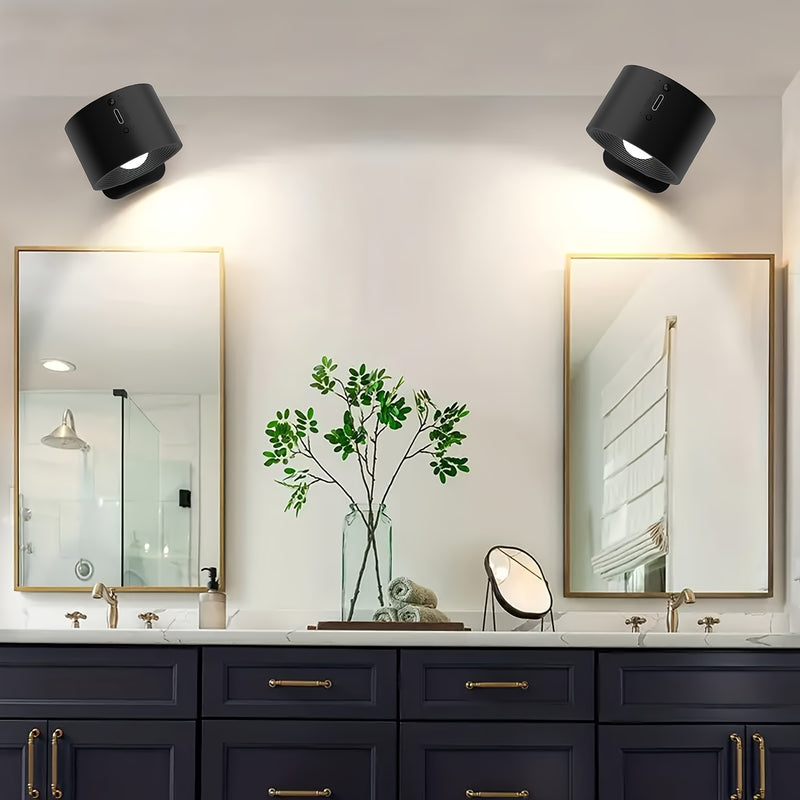 Lámparas de pared LED HBOWMDJIA, lámparas montadas en la pared con batería recargable, 3 niveles de brillo, carga extraíble, rotación de 360°, bola magnética, luz de pared inalámbrica para leer, estudiar, dormitorio, pasillo, luz LED.