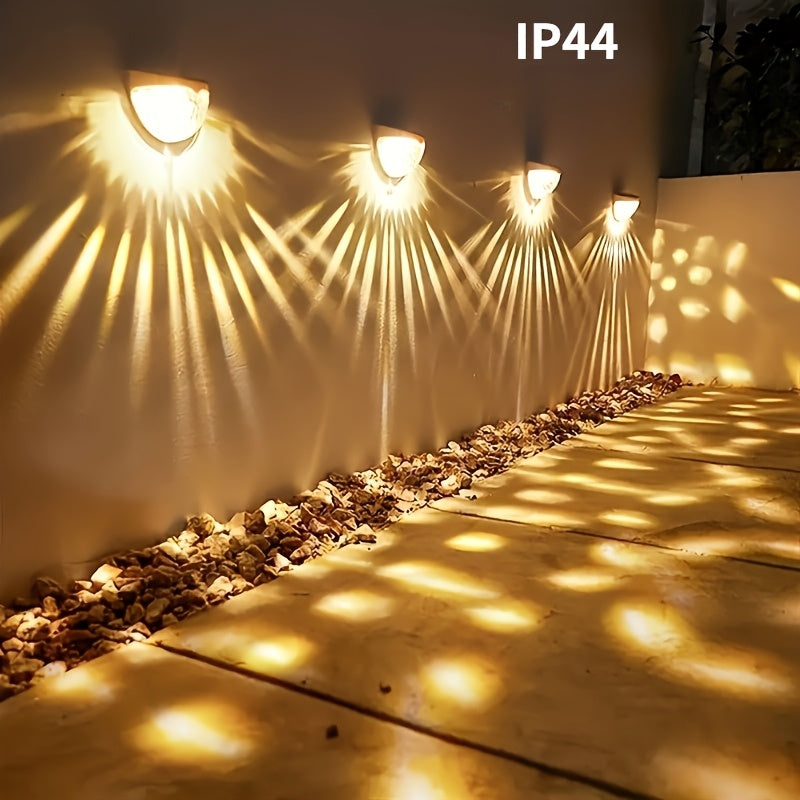 Juego de 4 luces solares para pared, luces LED exteriores para iluminación, material ABS, energía solar con batería de níquel, voltaje de operación ≤36V, para jardín, patio, balcón y escalones