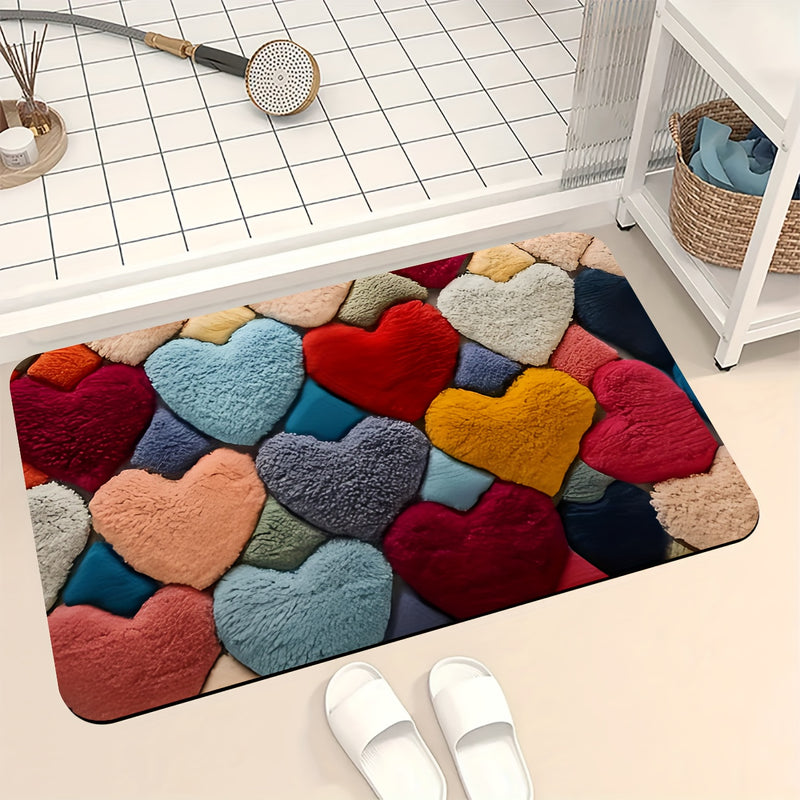 Tapete de corazón para el Día de San Valentín - Suave franela, respaldo antideslizante, 0,39 pulgadas de grosor, espuma de memoria, ideal para decoración de sala de estar y baño, regalo perfecto para vacaciones, tapete de piso de vacaciones | Tapete de c