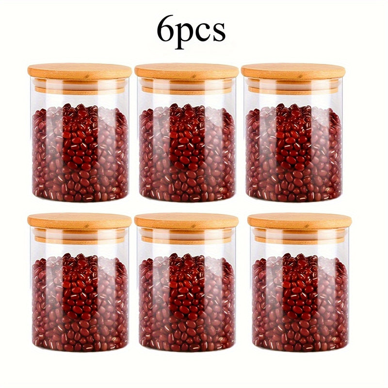 4/6/12 Piezas de Tarros de Vidrio para Especias, Hechos de Material Transparente de Borosilicato Alto con Tapas de Bambú Selladas, Contenedores Portátiles para Almacenar Té, Café en Grano, Azúcar, Dulces, Galletas y Utensilios de Cocina