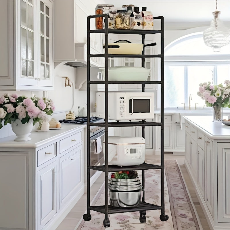 Carrito de almacenamiento metálico multinivel con ruedas, diseño reforzado y resistente para organizar cocina, sala, balcón y baño