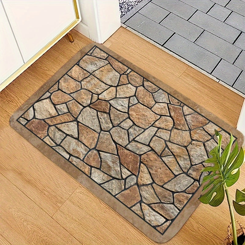 Tapete de área con patrón de piedra rústica - Rectangular, antideslizante, lavable en máquina, tapete de poliéster para el hogar, baño y decoración de granja, baño