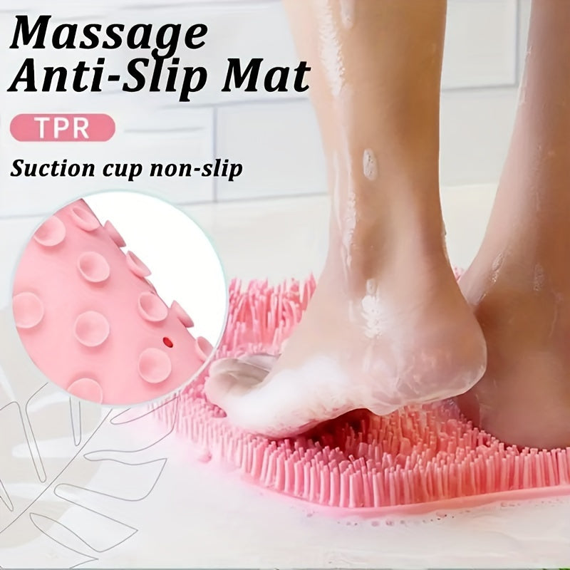 Alfombrilla de Masaje de Silicona Rosa para Bañera y Ducha - Fregador de Pies y Espalda Montado en la Pared con Ventosas Antideslizantes, Cepillo Corporal Exfoliante para Limpieza Profunda y Relajación, Sin Necesidad de Pilas, Accesorio para Bañera | Sup
