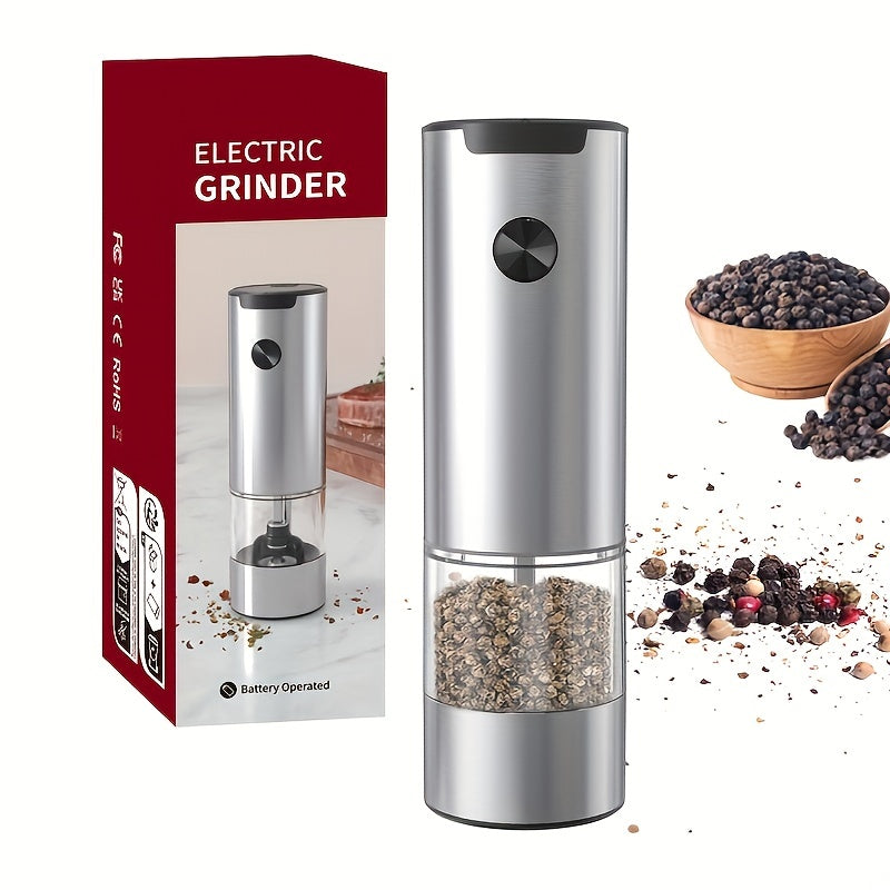 Molino de Sal y Pimienta Eléctrico Cheer Moda, 1/2 piezas, Acero Inoxidable con Recipiente Transparente, Funciona con Pilas, Esenciales de Cocina, Pilas AAA No Recargables, Ideal para Regalos de Hogar y Vacaciones