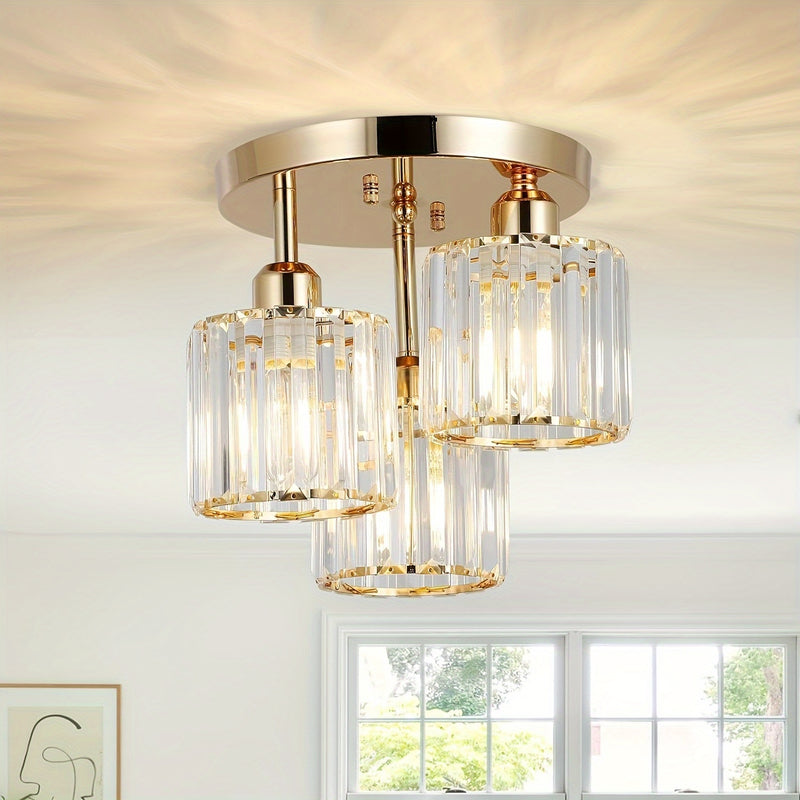 1 pza. Moderno candelabro de cristal de 3 luces con pantalla de cristal, base E27, 110V-240V, montaje semi empotrado, luz colgante ajustable para sala de estar, dormitorio, cocina, pasillo, baño, accesorio de iluminación.