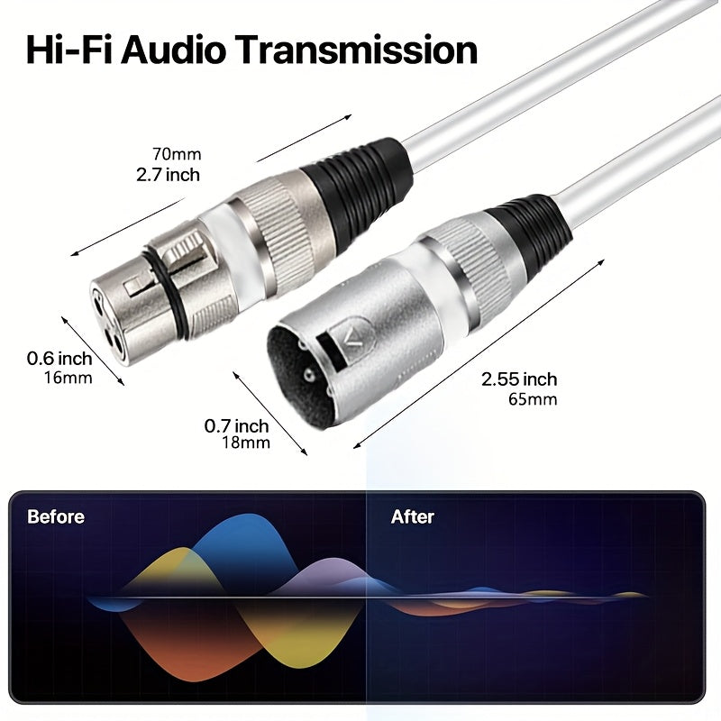 Conjunto de 2 cables para micrófono XLR premium, 15.24 metros - Blanco perla equilibrado con conectores macho a hembra de 3 pines, cobre libre de oxígeno para una transmisión de sonido clara, ideal para actuaciones en vivo, estudios y sistemas de altavoc