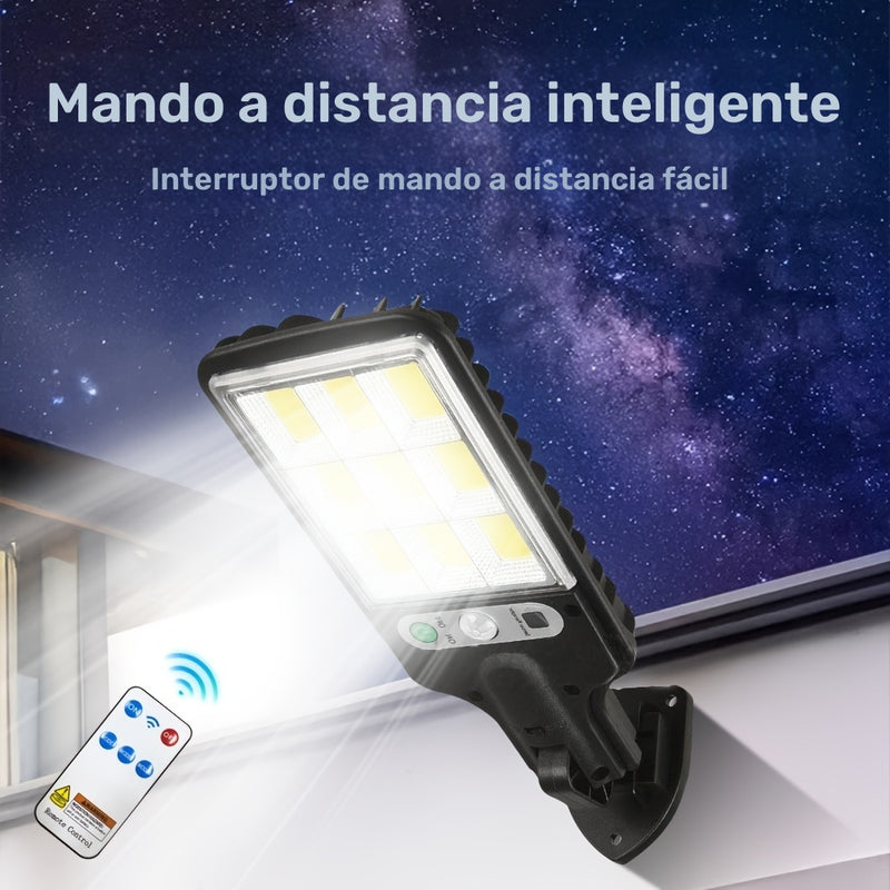 8 piezas Luces de jardín alimentadas por energía solar 108COB, aplique de pared, 3 modos, eficientes en energía, material de plástico, batería de litio, 1200mAh, con control remoto, función de sensor infrarrojo, montaje semi empotrado, desmontable, con h