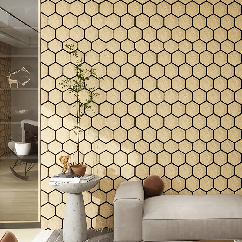 Paneles Acústicos Hexagonales Modernos en Fieltro Negro - Decoración de Pared y Techo Insonorizante de Roble Natural para Estudios de Grabación y Cines Caseros
