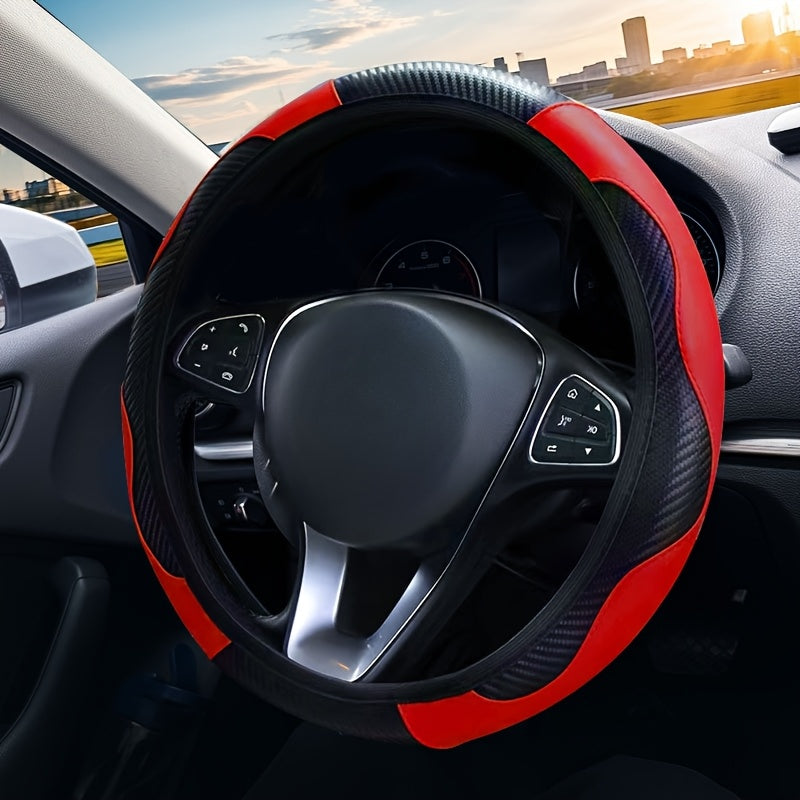 Funda para volante de cuero PU para las 4 estaciones - Antideslizante, cálida en invierno, cómoda y duradera, diseño elástico de fácil instalación para volantes de 14.5 a 15 pulgadas, universal, ¡Mejora tu experiencia de conducción! (Estilo deportivo/car