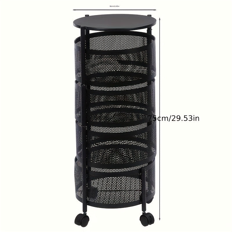 1pc Estantería clásica redonda giratoria de metal, Organizador de estantería abierta de varios niveles para cocina, Canasta de frutas y snacks autónoma, Sin energía ni batería necesaria, Construcción de metal