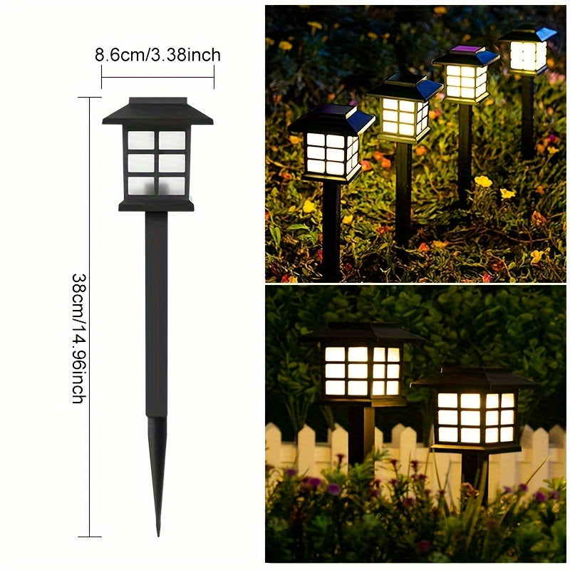 12-Pack LED Luces Solares para Jardín, Linternas de Estilo Plástico para Caminos, Batería de Níquel de 300 mAh, Antorchas de Estaca de Fácil Instalación para Pasarelas, Decoración de Jardines y Comunidades - Luz Blanca y Cálida