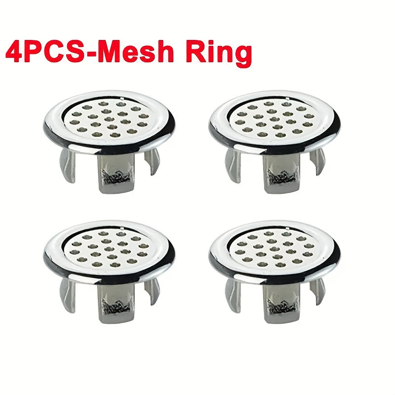 Pack de 4 Anillos para Desbordante de Fregadero con Acabado Cromado - Duraderos, Reemplazo Elegante para Lavamanos de Cocina y Baño, Instalación Fácil con Ajuste Seguro y Diseño Resistente a la Corrosión