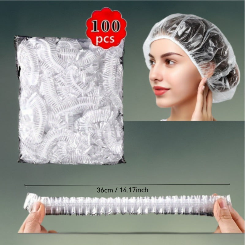 100pcs Gorros de Ducha de Plástico Transparente - Gorras de Baño Desechables de Alta Calidad para Protección del Cabello Durante la Ducha, Baño y Uso en Salones - Accesorios Higiénicos para el Baño (Paquete de 100), Accesorios de Ducha, Gorro Transparent