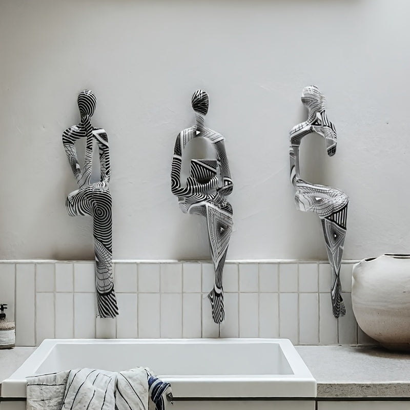 Conjunto de 3 Figuras Abstractas de Resina en Diversas Posiciones Sentadas, Estatuas de Arte de Calidad para Decoración del Hogar y del Sitio, Decoración Interior DIY, Grupo, Estatua de Figura