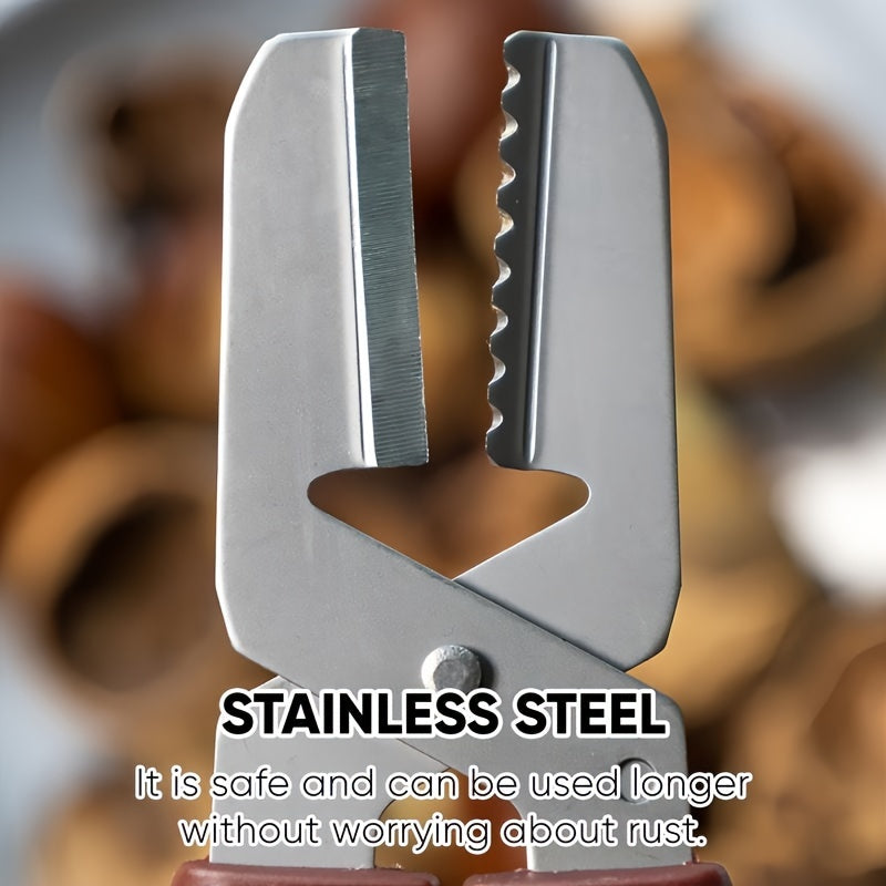 Abrelatas de Acero Inoxidable - Pinza para Nueces de Fácil Agarre, Impermeable, No Necesita Energía, Marrón Oscuro para Uso en Cocina y Comedor