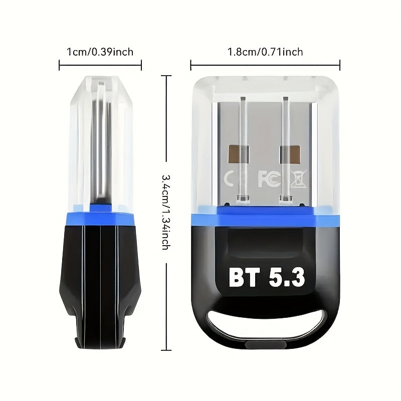 Adaptador inalámbrico USB BT 5.3 - Compatible con PC, auriculares, teclado, ratón y altavoces - No se necesita batería, función inalámbrica instantánea para Windows 11/10/8.1, compatibilidad automática con dispositivos 5.3/5.2/5.1/5.0/4.2/4.1/4.0, conect