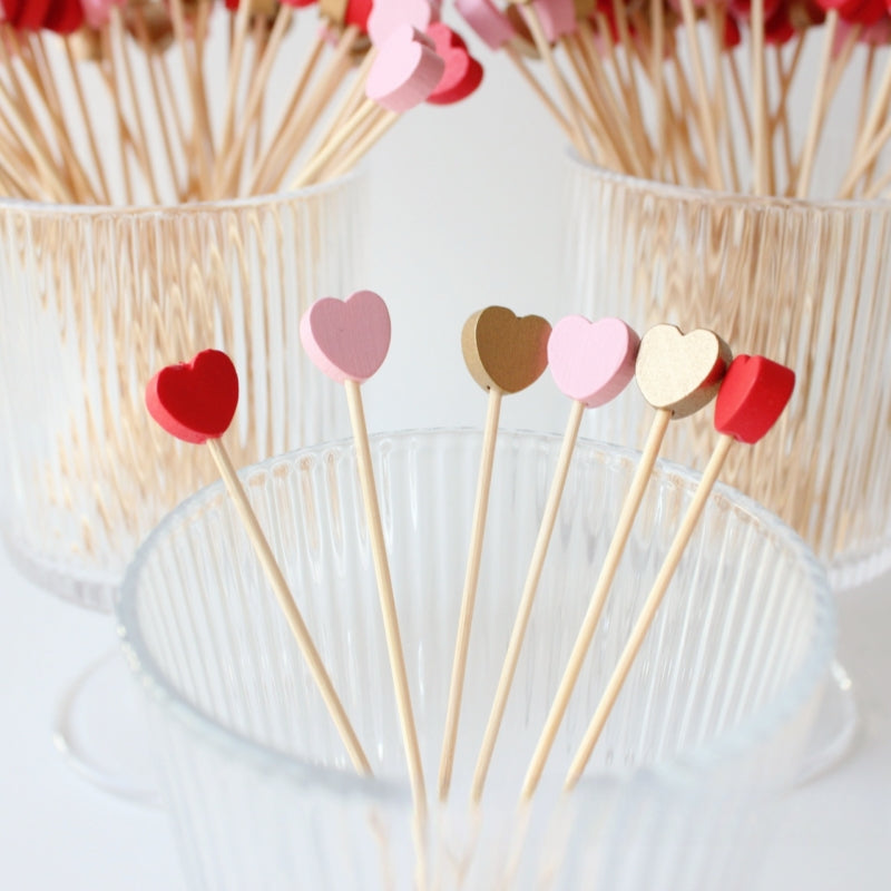 100 piezas de Pinchos de Bambú 12 cm/4.72 pulgadas - Pinchos Desechables con Forma de Corazón para Alimentos para San Valentín, Bodas, Aniversarios, Fiestas - Suministros de Cocina y Restaurante de Alta Calidad, Utensilios de Bambú
