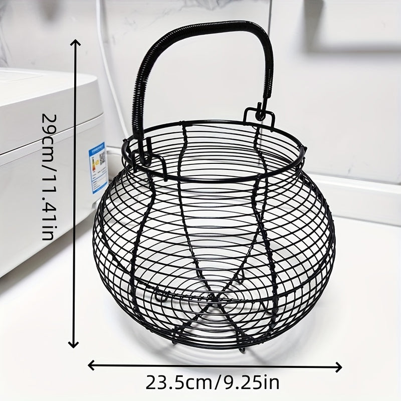 Cesta de huevos de malla metálica negra con capacidad para 50 huevos, con asas - Almacenamiento portátil y fácil de limpiar para huevos y patos, ideal para estilos de granja y recolección de huevos al aire libre, soporte para huevos.