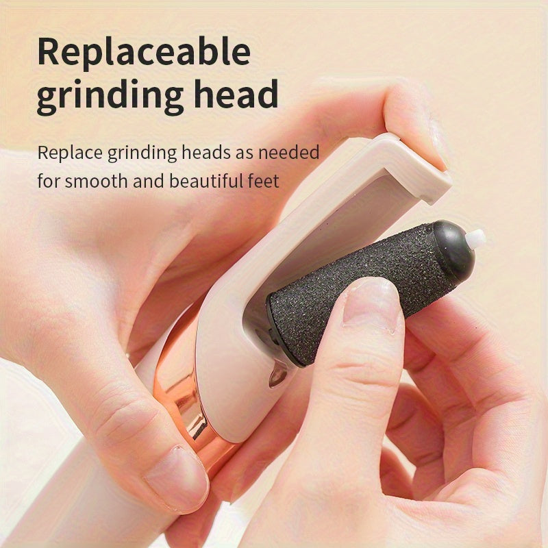 Eliminador de Piel Eléctrico para Pies con USB - Lima Profesional para Pedicura sin Olores, Diseño Portátil Inalámbrico (Beige/Acento Dorado Rosa) - Ideal para Hogar, Salón y Viajes - Regalo Perfecto para Mujeres, Cuidado Elegante de los Pies, Exfoliador