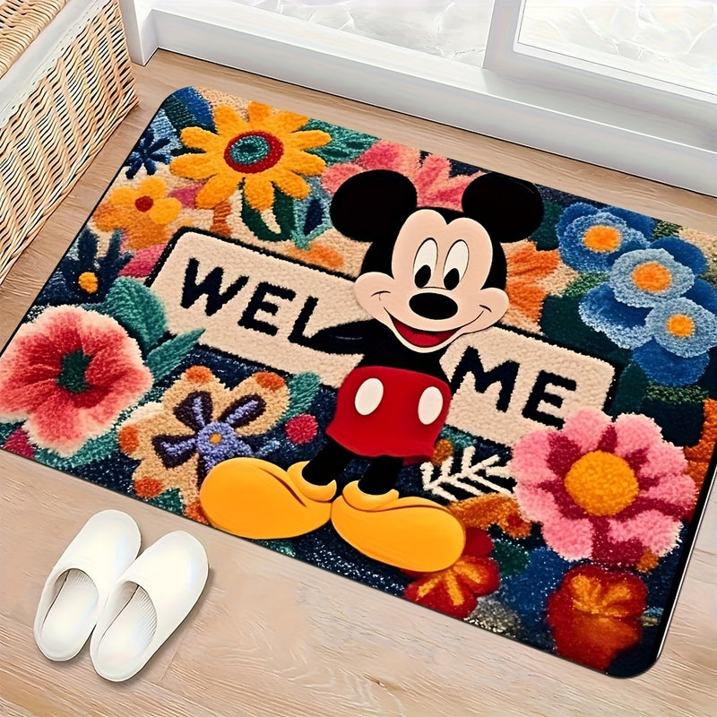 Tapete de bienvenida de Mickey Mouse - Tapete de entrada rectangular con diseño floral vibrante, resistente al deslizamiento y lavable, para Navidad, Día de San Valentín, Pascua y más, tapete de puerta de vacaciones | Tapete de bienvenida vibrante | Fond