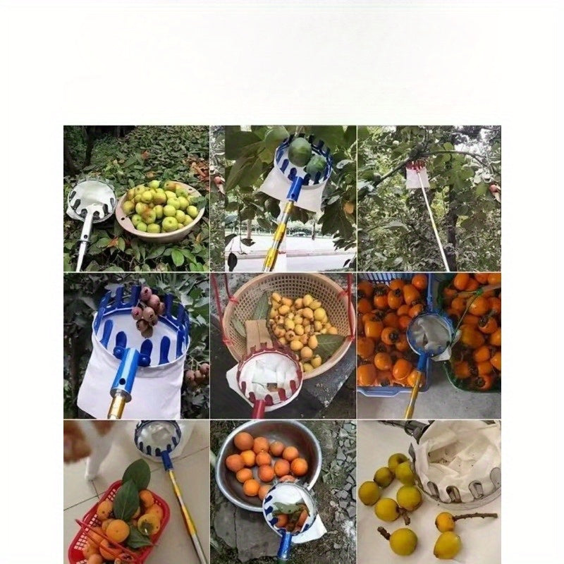 1pieza Herramienta de recolección de frutas - Mango ergonómico de largo alcance con bolsa roja para manzanas, caquis, ciruelas y más - Dispositivo manual portátil para recolección de frutas para huertos y jardines caseros, herramienta de recolección de f