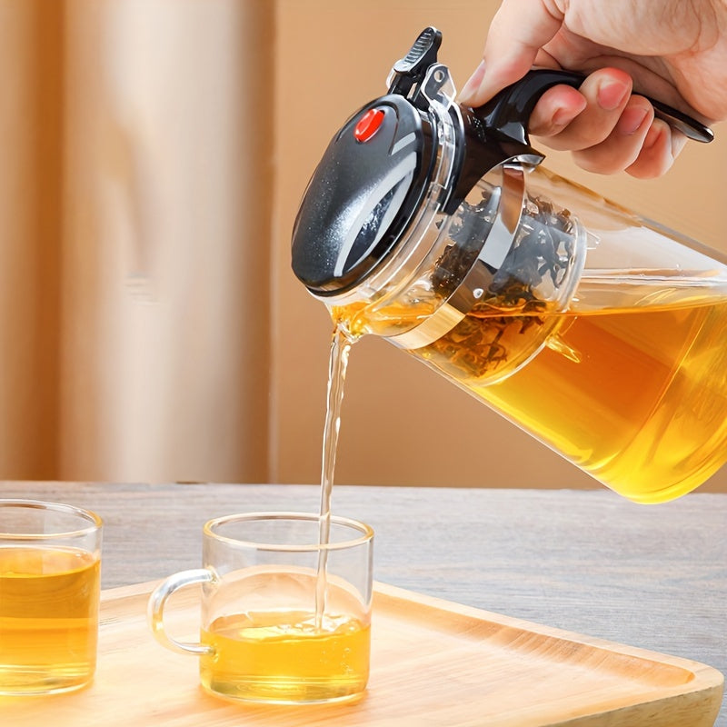 1pc Tetera de Vidrio Elegante de 750ml con Infusor de Un Solo Botón - Perfecta para Té de Hojas Sueltas, Regalo Ideal para Aficionados al Té, Té con Filtro, Uso Doméstico