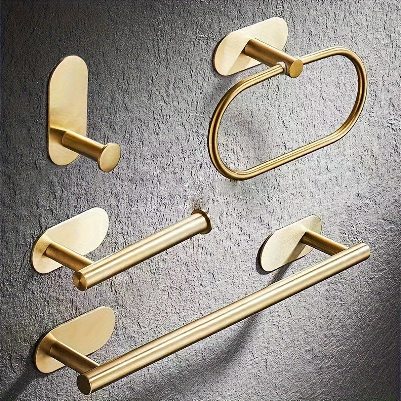 4 piezas Juego de accesorios de baño de acero inoxidable moderno, Anillo de toalla, Barra de toalla, Toallero, Juego de colgantes de baño, Soporte para toallas de mano, Soporte para papel higiénico, Toallero de baño