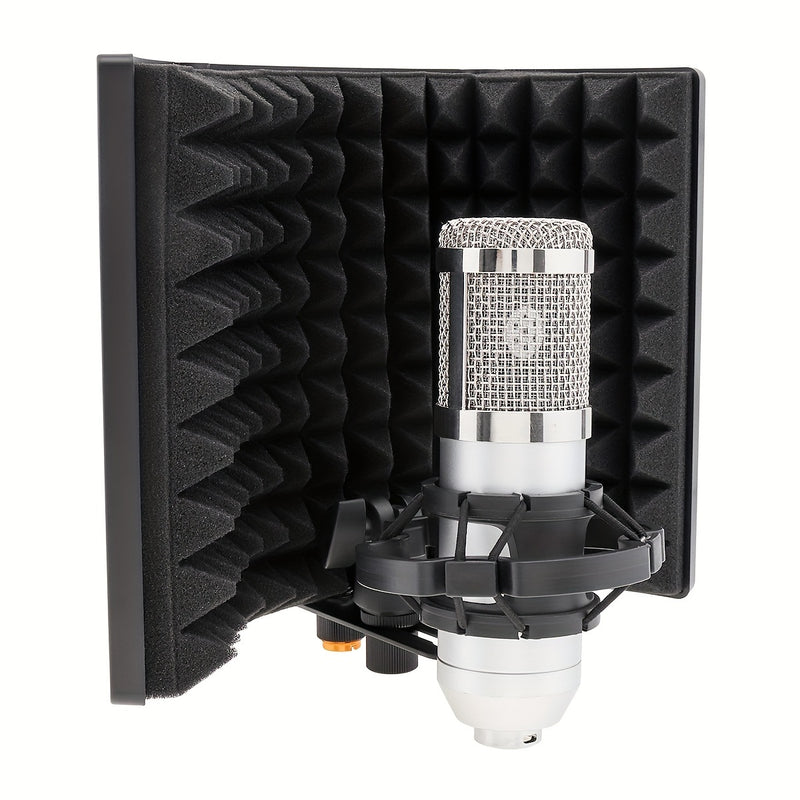 Escudo de Aislamiento de Micrófono Profesional de 3 Paneles con Espuma Absorbente de Alta Densidad - Plegable y Portátil para Podcasting y Grabación en Estudio, Negro