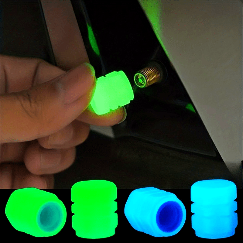 6 tapones de válvula que brillan en la oscuridad - Accesorios de neón verde brillante para autos, motocicletas y bicicletas, seguros y llamativos para la noche