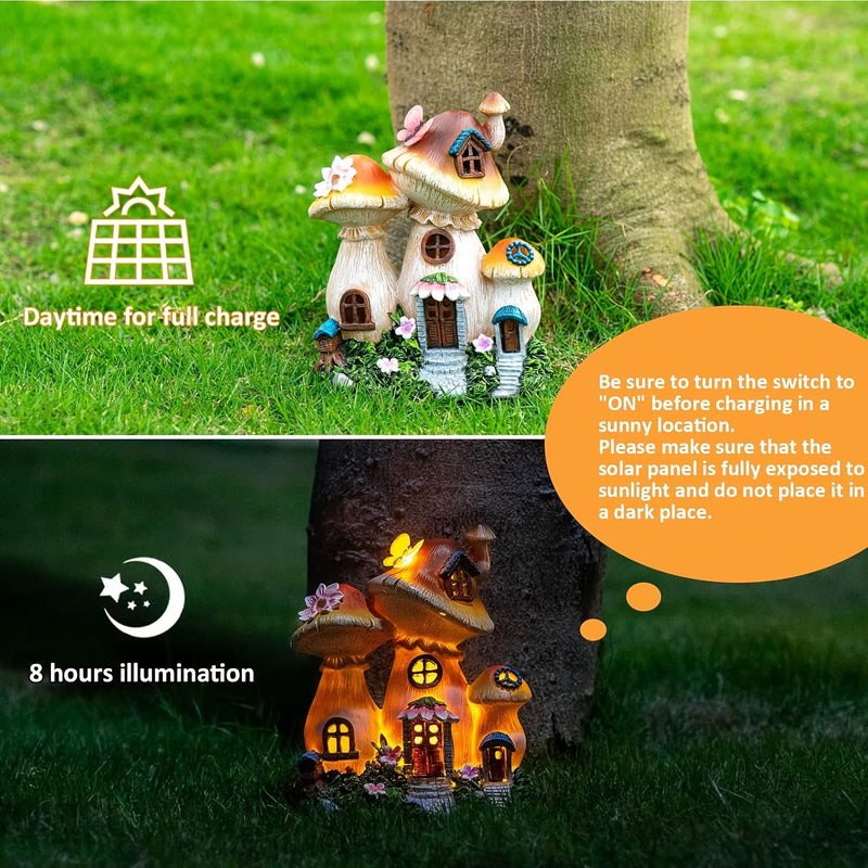 Luces Solares para Estatuas de Jardín Casa de Hongo, Adornos de Jardín al Aire Libre Impermeables, Decoración de Resina Solar para Balcón de Jardín Pequeña Casa, para Decoración de Jardín Exterior y Balcón