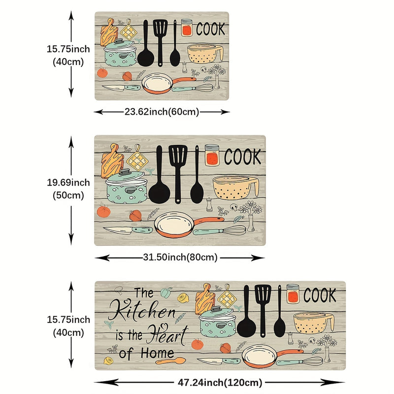 Alfombra de cocina moderna con diseño de cubiertos y letras, en poliéster, 1 unidad