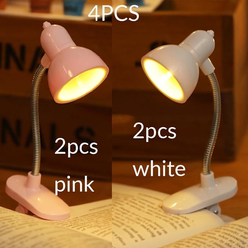 1/2/4 piezas de luz portátil para ojos, luz de lectura nocturna LED cálida, luz de lectura con brazo ajustable con batería, lámpara de libro mini, luz para leer