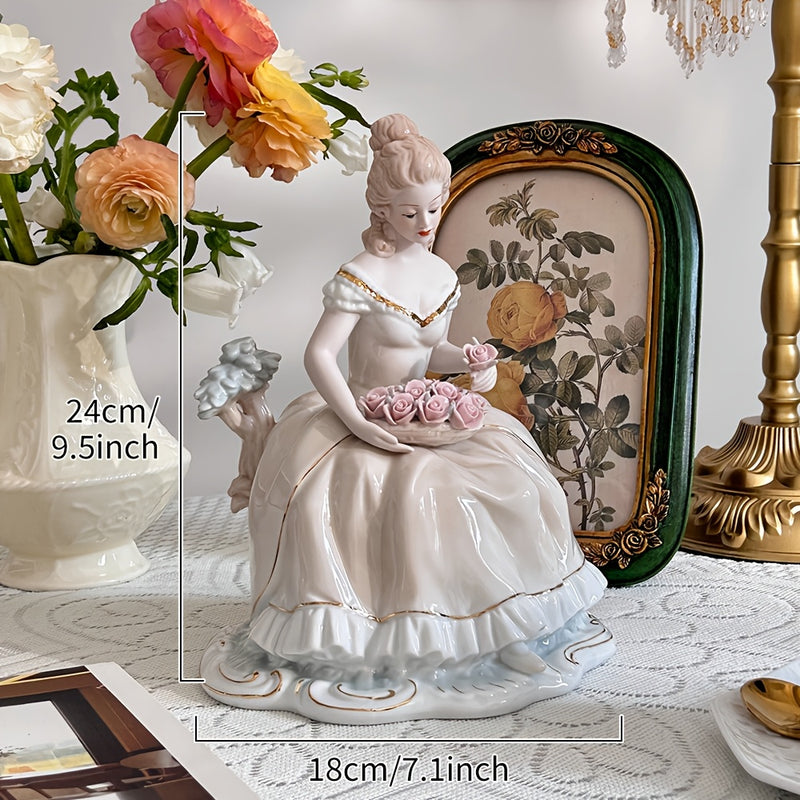 Elegante Figurita de Cerámica Hecha a Mano que Sostiene Rosas - Estilo Europeo Vintage, Ideal para Decoración del Hogar, Bodas y Regalos, Perfecta para el Día de la Madre, San Valentín y Cumpleaños, Decoraciones de Bodas