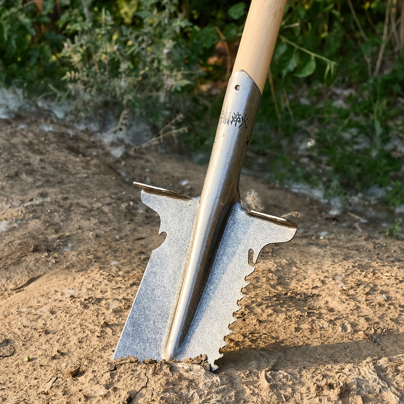 Pala de doble propósito de alta resistencia con hoja de cuchillo integrada - Borde serrado afilado adecuado para tala, perforación profunda, camping, jardinería - Hoja de corte de precisión, ideal para supervivencia al aire libre, leña y paisajismo, dise