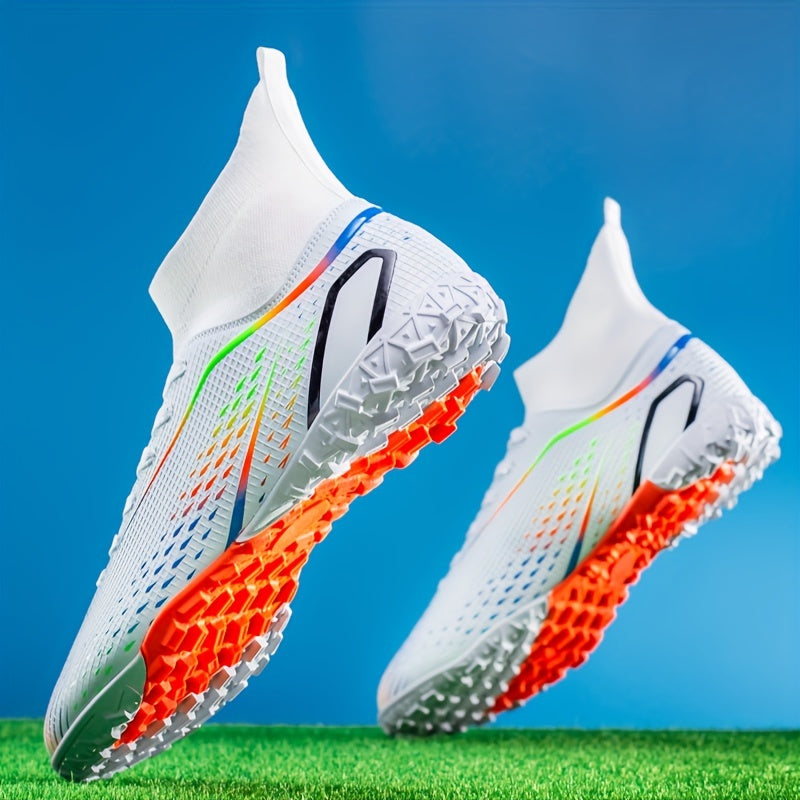 Tenis de fútbol de caña alta para hombres - Ligeros, antideslizantes, ideales para entrenamiento, diseño transpirable para verano, suela de goma y plantilla de tela, perfectos para partidos y uso al aire libre