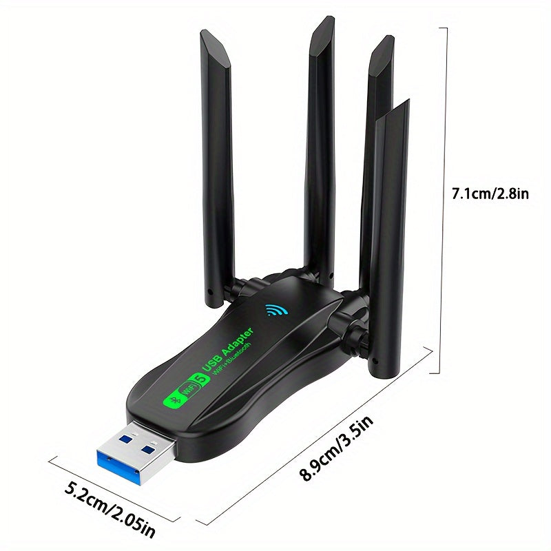 Adaptador sin varillas USB VSZAPOWER de Doble Banda 1300Mbps - Wireless 5.3 & Wi-Fi 6.8, Internet de Alta Velocidad Simultánea, Sin Necesidad de Controladores Plug & Play, Funcionamiento sin Interferencias para PC Portátil y Escritorio, Adaptador Wifi pa