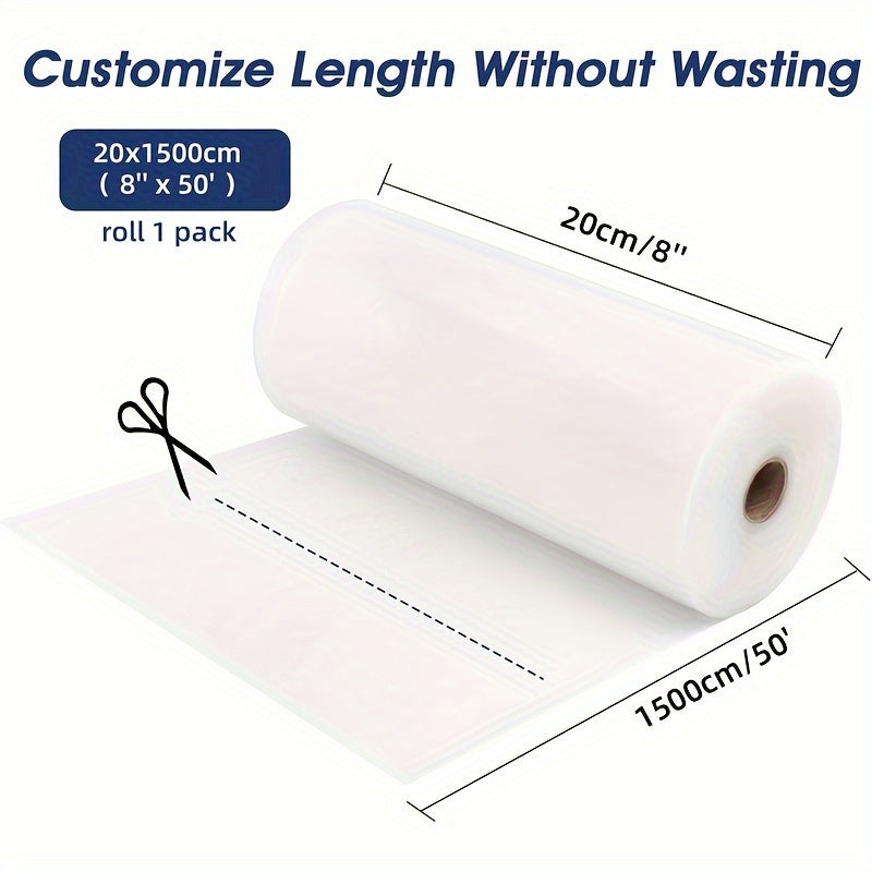 1 Rollo de Bolsas Texturizadas para Almacenamiento de Alimentos al Vacío, 20 cm de Ancho con Opciones de 5 m y 15 m de Largo, Cortable a Medida, Ideal para Prolongar la Frescura y Conservar el Sabor de Carne, Verduras y Más, Duraderas