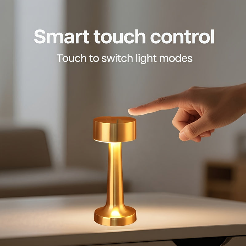1 lámpara de mesa LED sensible al tacto moderna con ajuste de luz de 3 tonos, batería de litio recargable por USB, acabado dorado metálico, ideal para dormitorio, estudio, sala de lectura, comedor, bar, sala de estar - respaldo de energía de emergencia,
