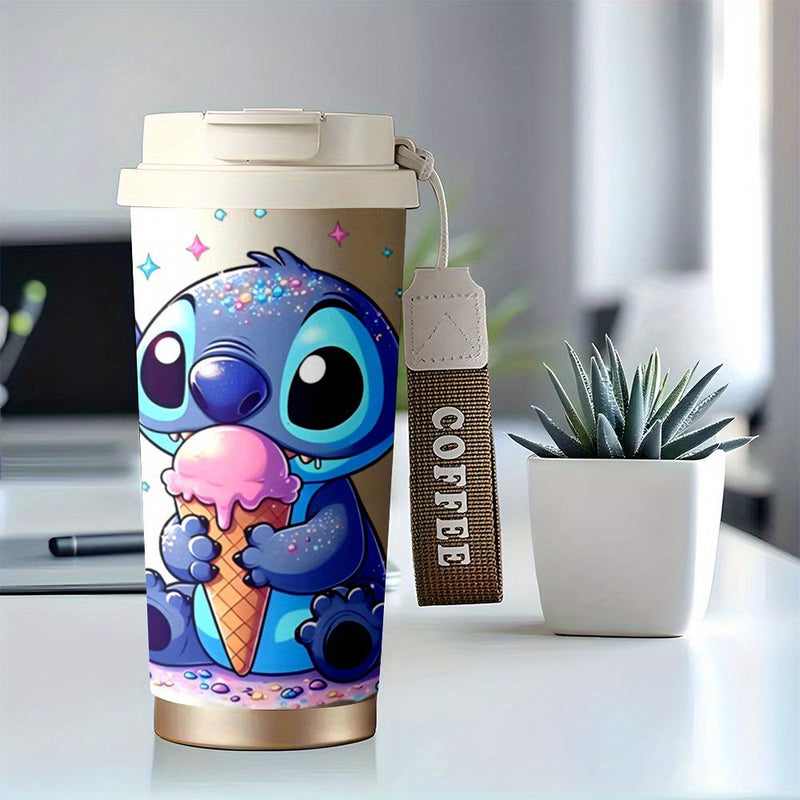 1 unidad de taza de viaje de 18 oz Disney Stitch, gran capacidad, acero inoxidable, para bebidas frías y calientes, crema. Ideal como regalo para verano e invierno, KFB03231