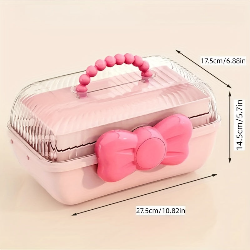 1 Unidad, Caja De Almacenamiento Linda Y De Estilo De Caricatura, De Horquillas Para El Cabello Y Cosméticos, Organizador De Gran Capacidad De Múltiples Capas, Caja De Joyería Transparente, Suministros De Almacenamiento